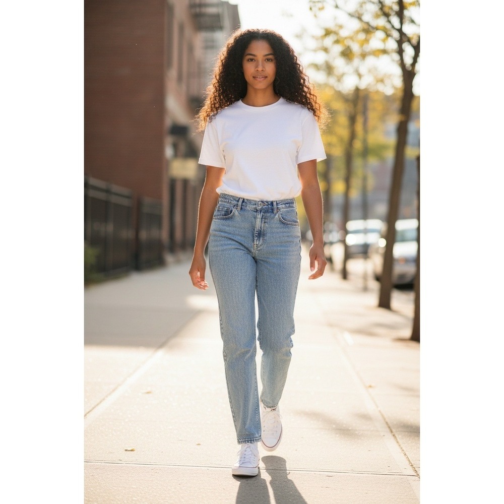Lee Jeans Women's Petite 16P Light Wash High Rise Straight‎ Leg 100% Cotton